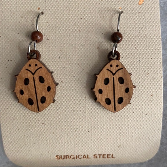 Brand new wooden ladybug and owl earrings - Picture 2 of 7